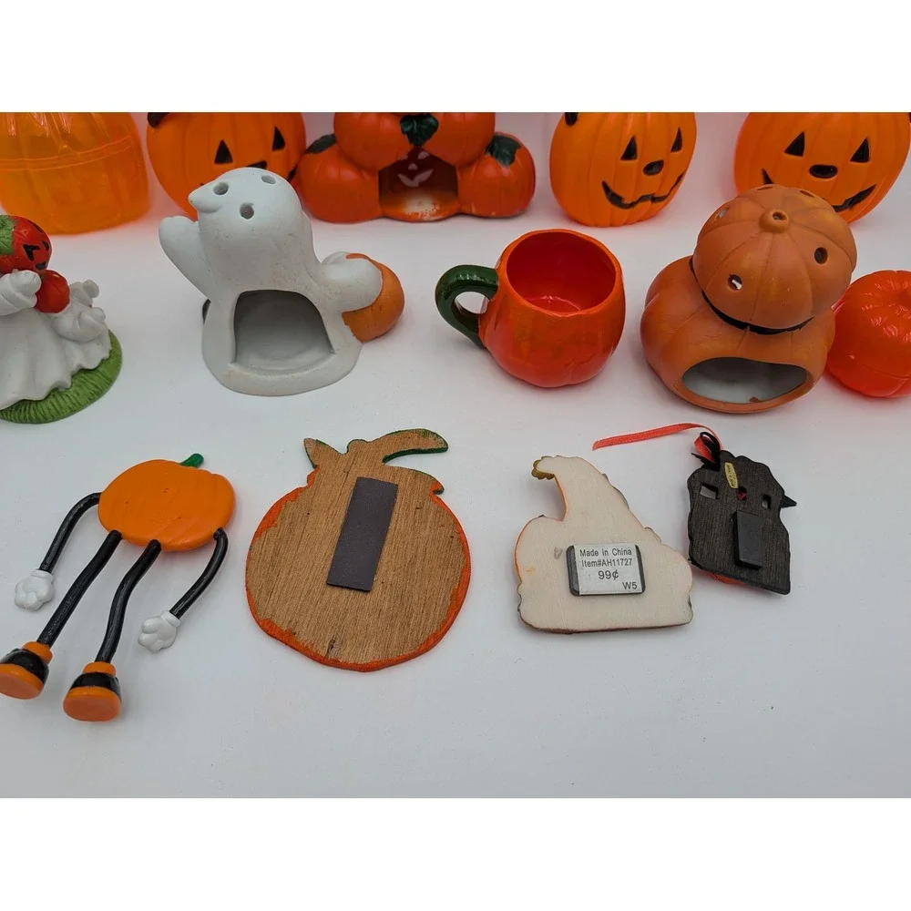 Halloween Decor Lot Orange Jack O Lantern Ghost Cat Figurines Ceramic Magnets